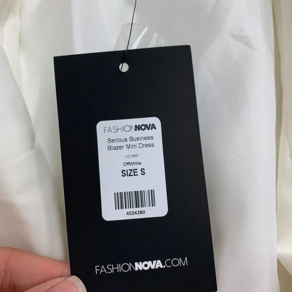 Fashion Nova Mini Dress Womens S Small Off White Serious Business Blazer V Neck